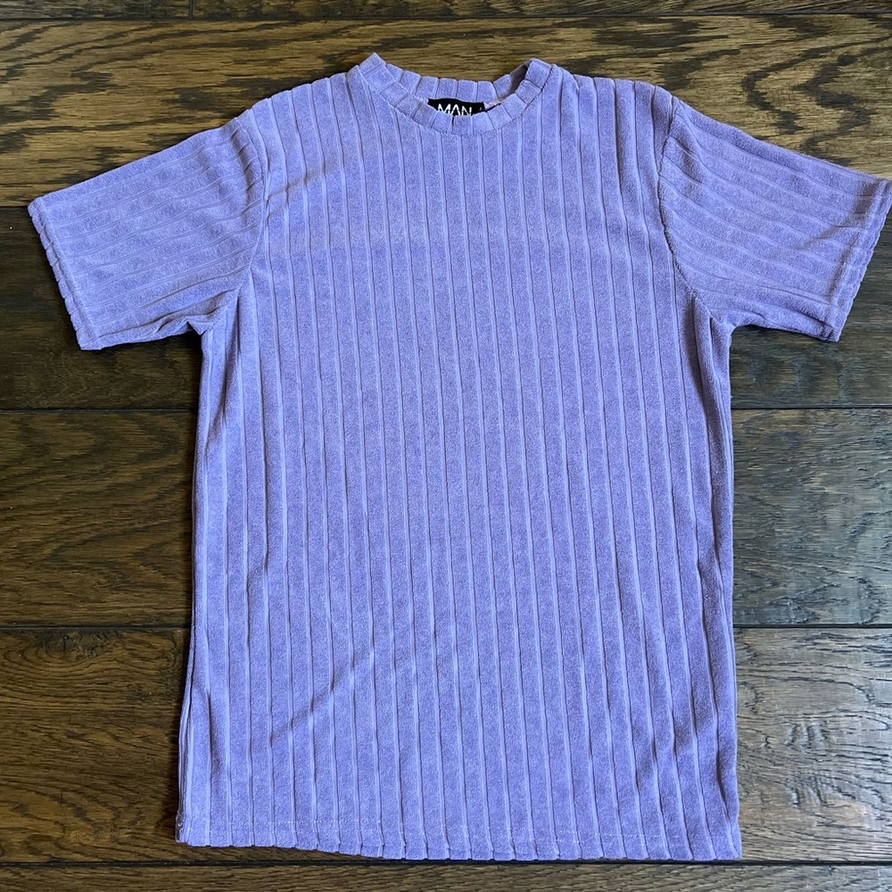BoohooMan Purple Short Sleeve Tee with Ribbed Texture towel